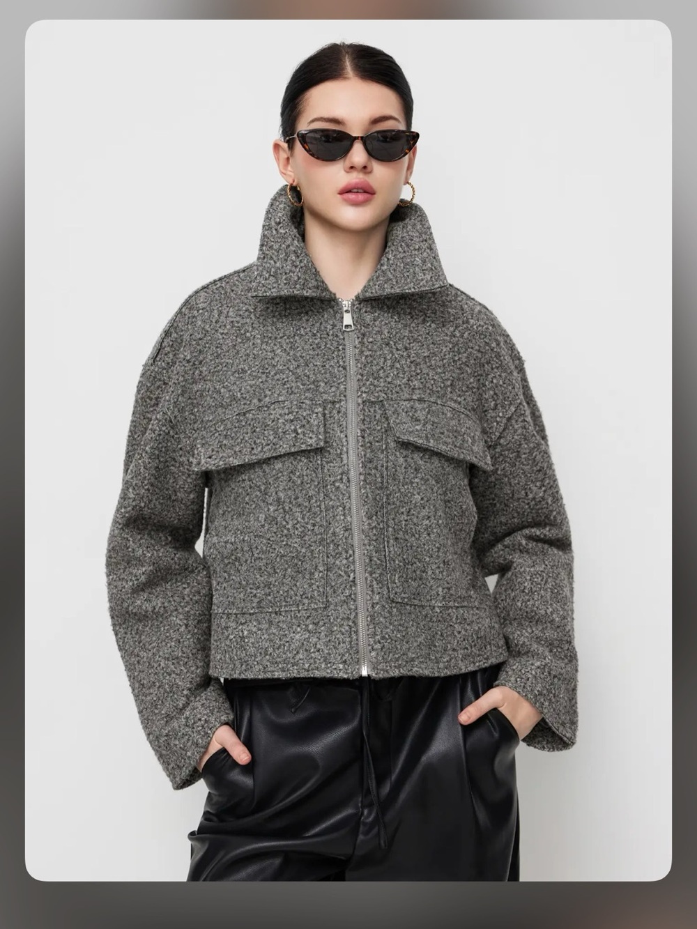 Cider WOOL-LOOK COLLAR ZIP THROUGH OVERSIZED JACKET L WC17-2